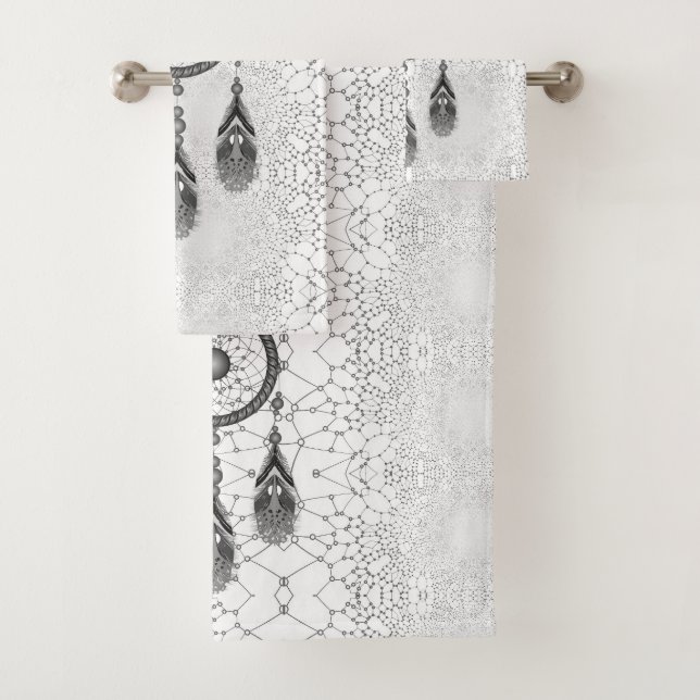 Conjunto De Toalhas Elegante Silver Dreamcatcher Abstrato Bath (Insitu)