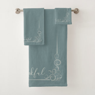 Conjunto De Toalhas Elegante Teal com Cinza Cashmere Agradecimento