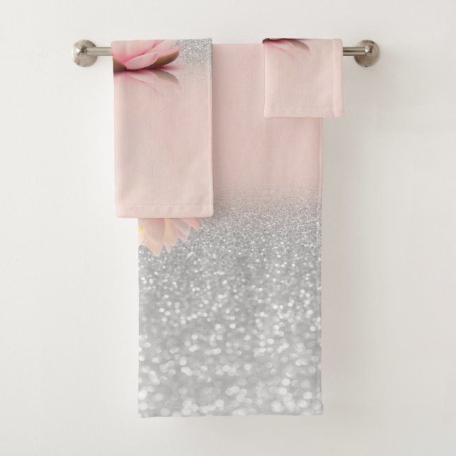 Conjunto De Toalhas Elegante Trendy Girly, Lotus Silver Glitter Bokeh (Insitu)