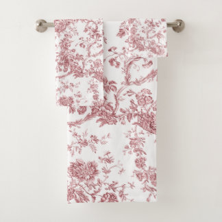 Conjunto De Toalhas Elegante Vintage Francês Gravado Floral Toile-Pink
