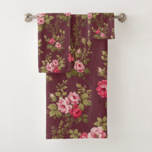 Conjunto De Toalhas Elegante Vintage Rosa Roses-Maroon Fundo
