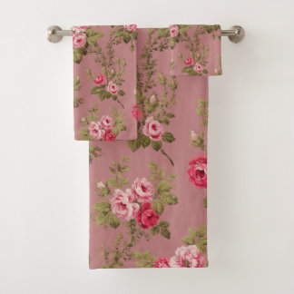 Conjunto De Toalhas Elegante Vintage Rosas Rosa-Rosa-Velho Fundo Rosa