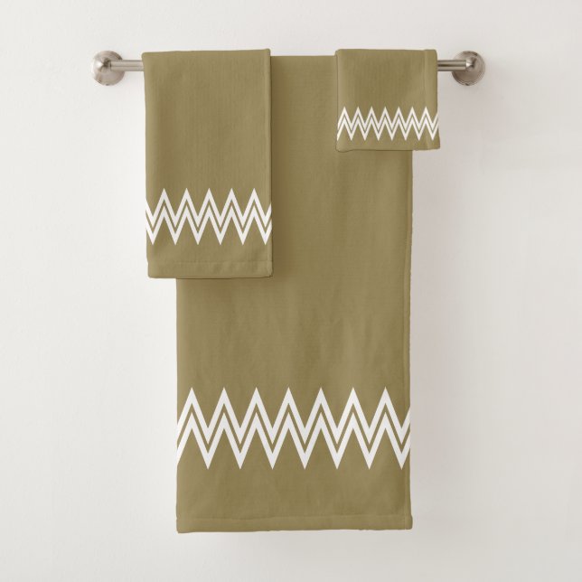 Conjunto De Toalhas Elegante White Chevron Lines on Lucky Beige (Insitu)