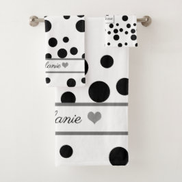 Conjunto De Toalhas Elegante White, Polkadot Silver Heart Personalizad