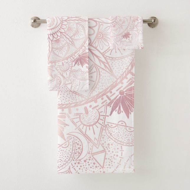 Conjunto De Toalhas Elegante White Rose Dourada Olho Sol Lua Mandala (Insitu)