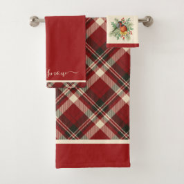 Conjunto De Toalhas Elegante Xadrez Escocês Vermelho Vintage Bullfinch