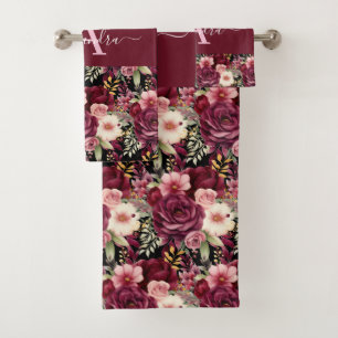 Conjunto de Toalhas Elegantes com Florais Burgundy