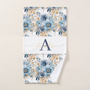 Conjunto de Toalhas Elegantes com Floral Azul e Do