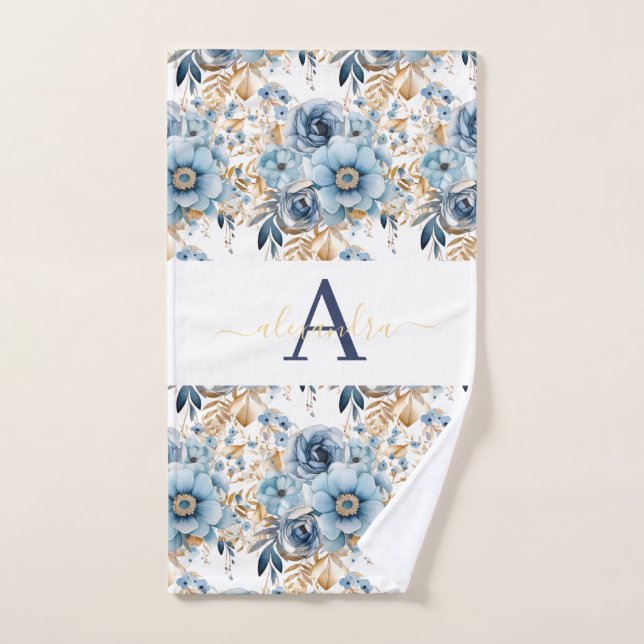 Conjunto de Toalhas Elegantes com Floral Azul e Do (Toalha de mão)