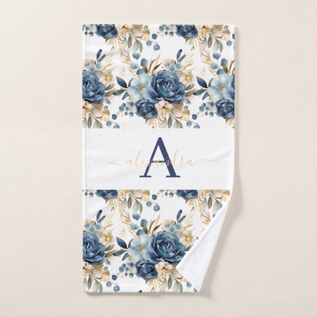 Conjunto de Toalhas Elegantes com Floral Azul e Do (Toalha de mão)