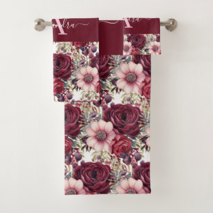 Conjunto de Toalhas Elegantes com Floral Burgundy