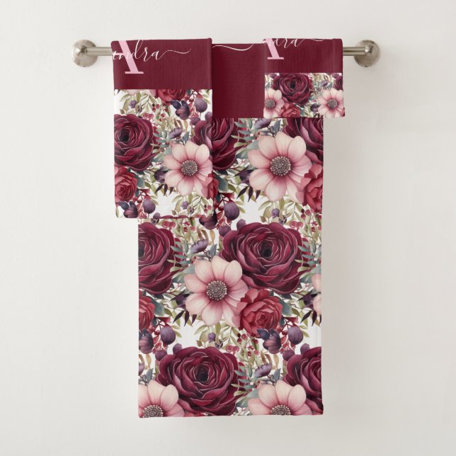 Conjunto de Toalhas Elegantes com Floral Burgundy  (Insitu)