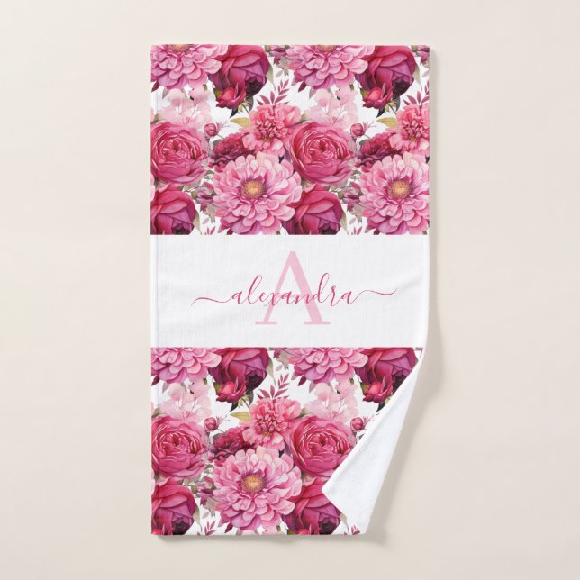 Conjunto de Toalhas Elegantes com Floral Rosa Vibr (Toalha de mão)