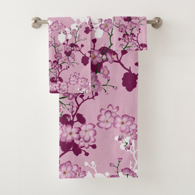Conjunto De Toalhas Elegantes flores de cerejeira rosa Borgonha Branco (Insitu)