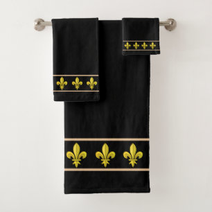 Conjunto De Toalhas Elegantes flores douradas Lis em preto