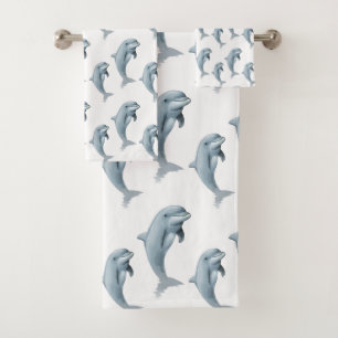 Conjunto De Toalhas Elegantes Golfinhos Modernos Fofo em Branco