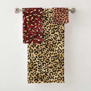 Conjunto De Toalhas Elegantes manchas de leopardo em vermelho escarlat