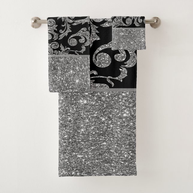 Conjunto De Toalhas Elegantes redemoinhos prateados brilhantes e elega (Insitu)