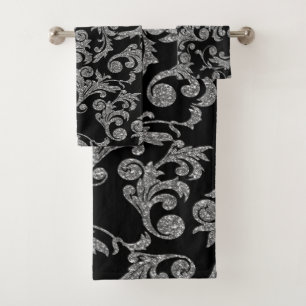 Conjunto De Toalhas Elegantes Redemoinhos Prateados Pretos Dourados co