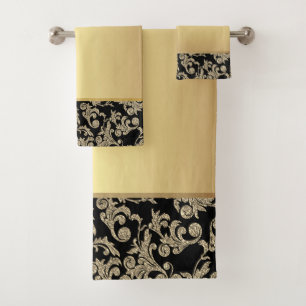 Conjunto De Toalhas Elegantes Redemoinhos Pretos e Dourados com Estilo