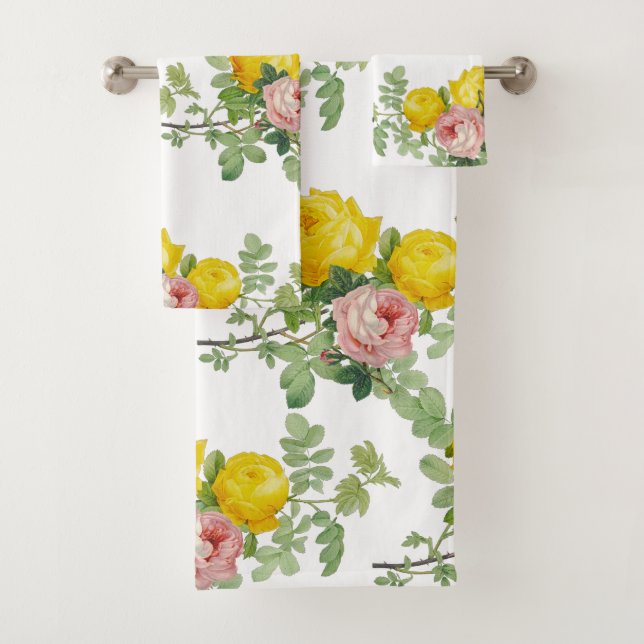 Conjunto De Toalhas Elegantes Rosas Florais Rosa e Amarelo (Insitu)
