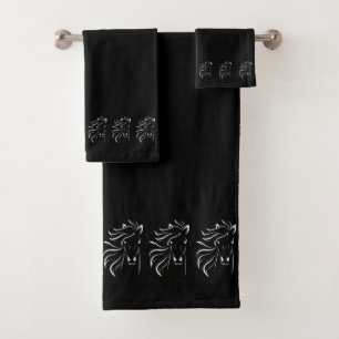 Conjunto De Toalhas Elegantes silhuetas de cavalos brancos e elegantes