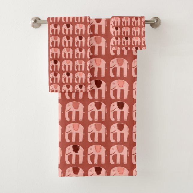 Conjunto De Toalhas Elephant Pattern Red Pink (Insitu)
