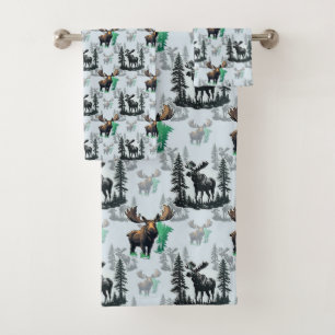 Conjunto De Toalhas Elk Moose Antlers Deer Pattern Design