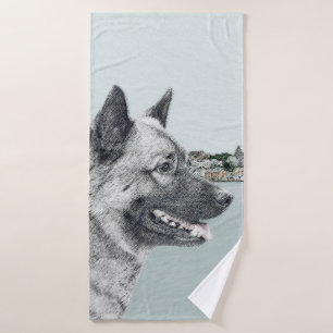 Conjunto De Toalhas Elkhound norueguês na pintura da vila - Arte cani