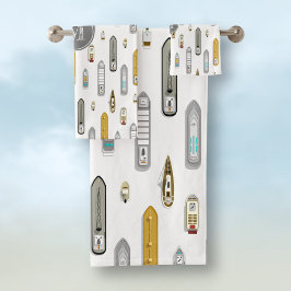 Conjunto De Toalhas Embarcações náuticas No rio, monograma branco