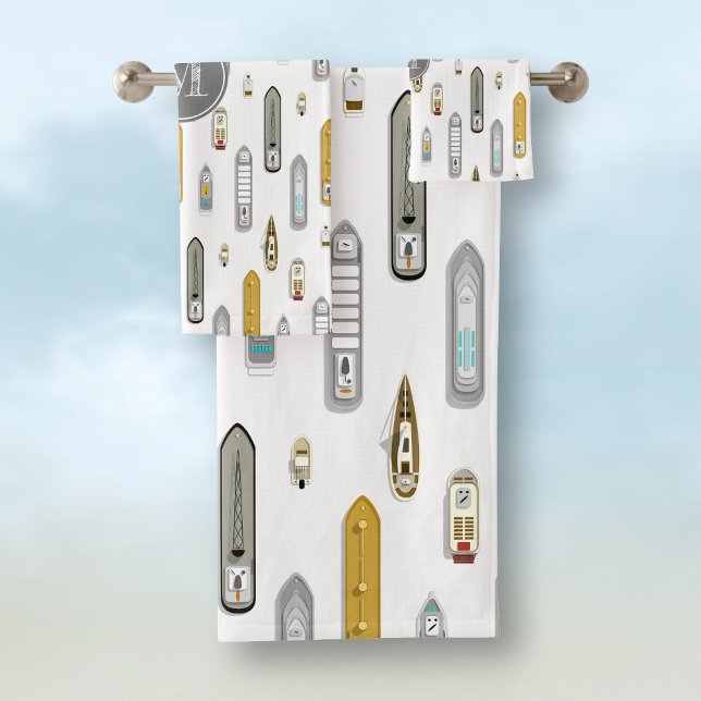 Conjunto De Toalhas Embarcações náuticas No rio, monograma branco (Criador carregado)