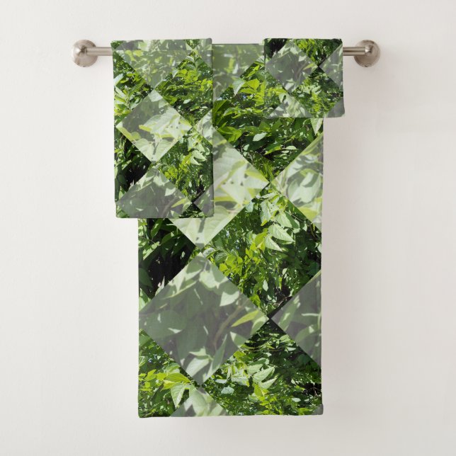 Conjunto De Toalhas Emerald Elegance: Folhas Verdes em Diamond Cut, (Insitu)