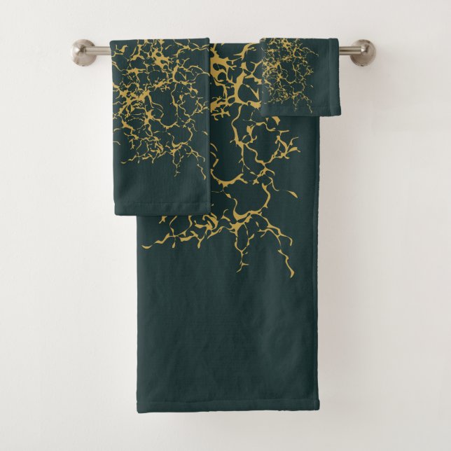 Conjunto De Toalhas Emerald Green Dourado Modern Abstrato  (Insitu)