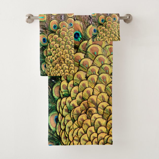 Conjunto De Toalhas Emerald Green e Douradas Penas de Peacock (Insitu)