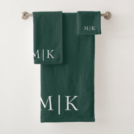 Conjunto De Toalhas Emerald Green e White | Monograma Moderno