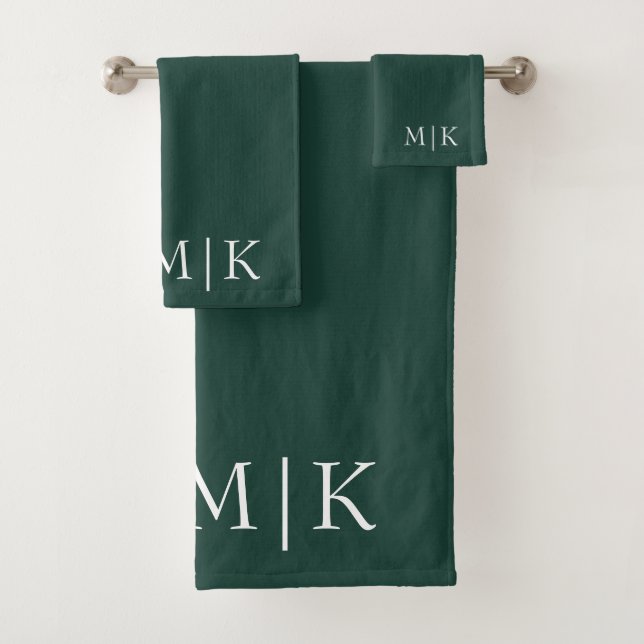 Conjunto De Toalhas Emerald Green e White | Monograma Moderno (Insitu)