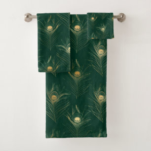 CONJUNTO DE TOALHAS EMERALD GREEN PEACOCK FEATHER BATHROOM TOWEL SET