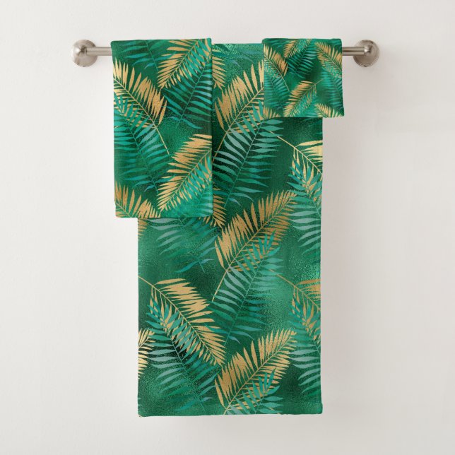 CONJUNTO DE TOALHAS EMERALD GREEN TROPICAL PALM BATHROOM TOWEL SET (Insitu)