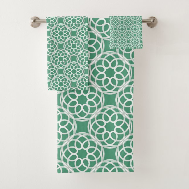 Conjunto De Toalhas Emerald Green White - Padrão geométrico sem costur (Insitu)