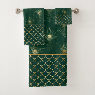 CONJUNTO DE TOALHAS EMERALD MERMAID PEACOCK FEATHER BATHROOM TOWEL