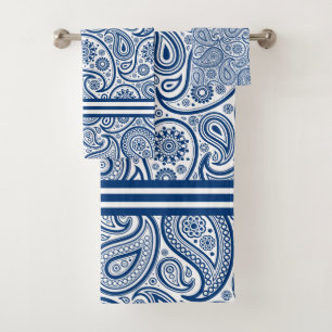 Conjunto De Toalhas Ênfase do padrão do painel azul e branco do marinh