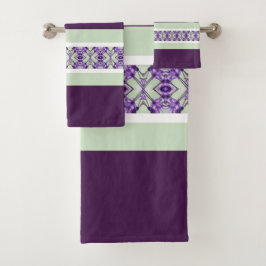 Conjunto De Toalhas Ênfase Verde Roxo e Faixa Branca