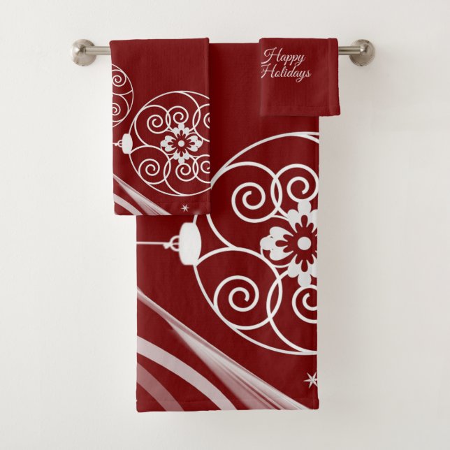 Conjunto De Toalhas Enfeites Brancos de Natal Estrelas Vermelhas Elega (Insitu)
