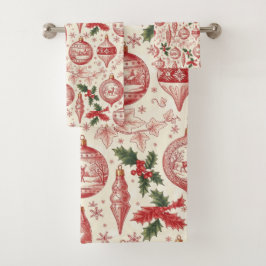 Conjunto De Toalhas Enfeites de Natal em Toile Vermelho Chinoiserie