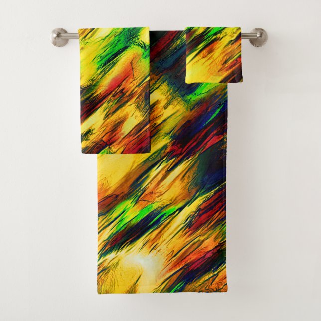 Conjunto De Toalhas Enferrado de vermelho a amarelo, um pouco verde (Insitu)