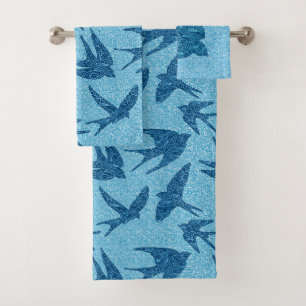Conjunto De Toalhas Engordas japonesas em voo, cobalto e azul claro