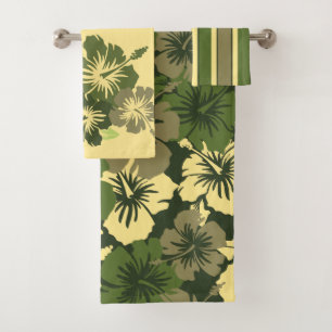 Conjunto De Toalhas Epic Hibiscus Hawaiian — Coordenadas Florais Olive