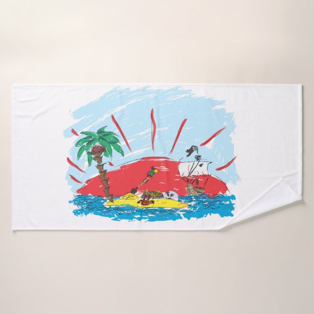 Conjunto De Toalhas esboço de uma ilha do tesouro e navio pirata (Toalha de Banho)