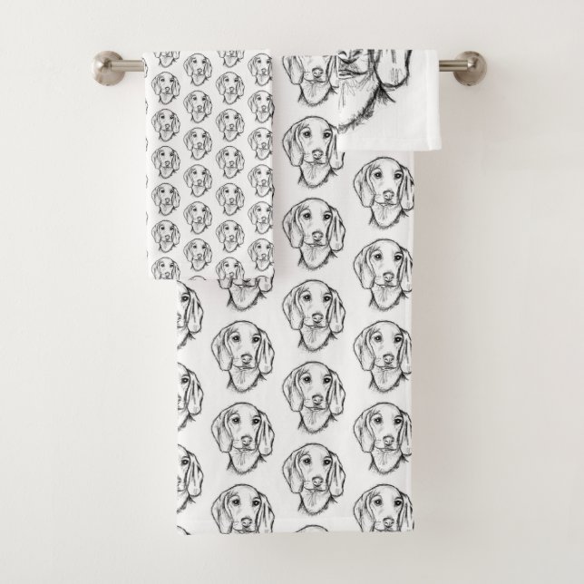 Conjunto De Toalhas esboço desenhado à mão de cachorro dachshund preto (Insitu)