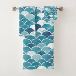 Conjunto De Toalhas Escala de Sereia Azul de Turquesa Elegante